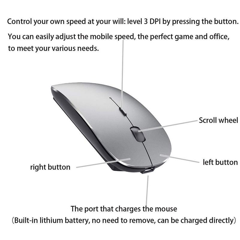 PeiBO Bluetooth 5.2 Wireless Dual-Mode Mouse, Gray Black, 2022 Model - Image 5